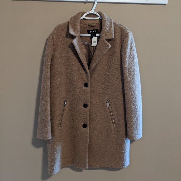 DKNY Beige Wool Boucle Coat - Size L - Picture 1 of 10